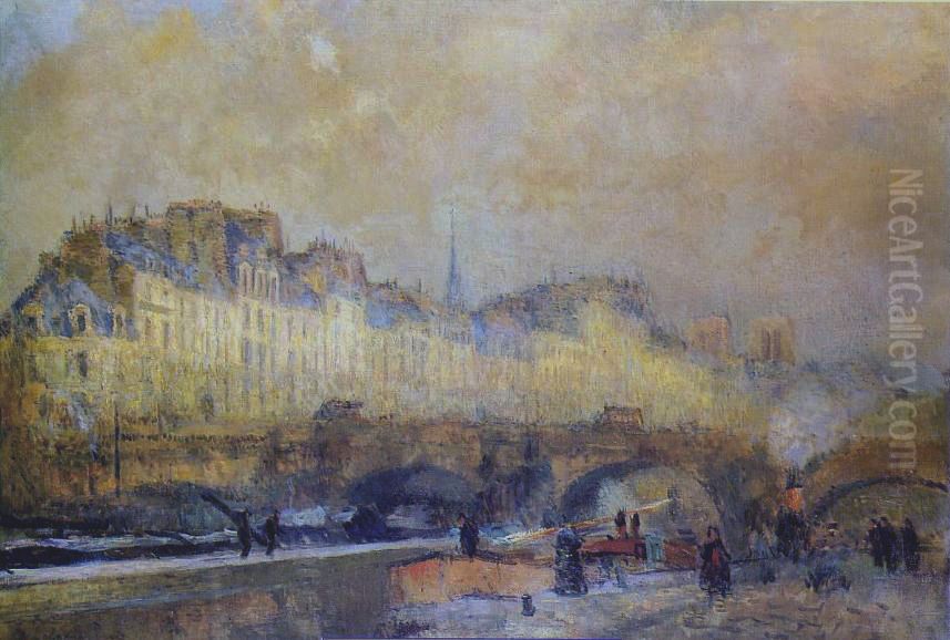Paris, l'ecluse de la Monnaie. Soleil d'hiver Oil Painting by Albert Lebourg