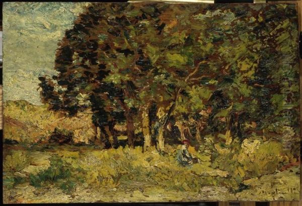 Les Chenes a Saint-Zacharie Oil Painting by Adolphe Joseph Thomas Monticelli