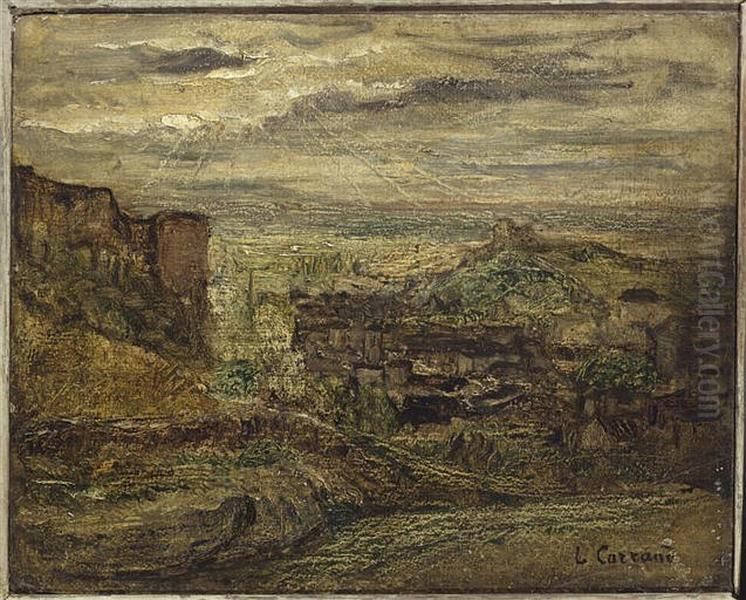 Paysage au soleil couchant Oil Painting by Louis Carrand