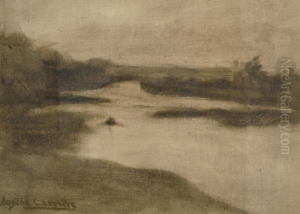 Paysage avec large riviere Oil Painting by Eugene Carriere