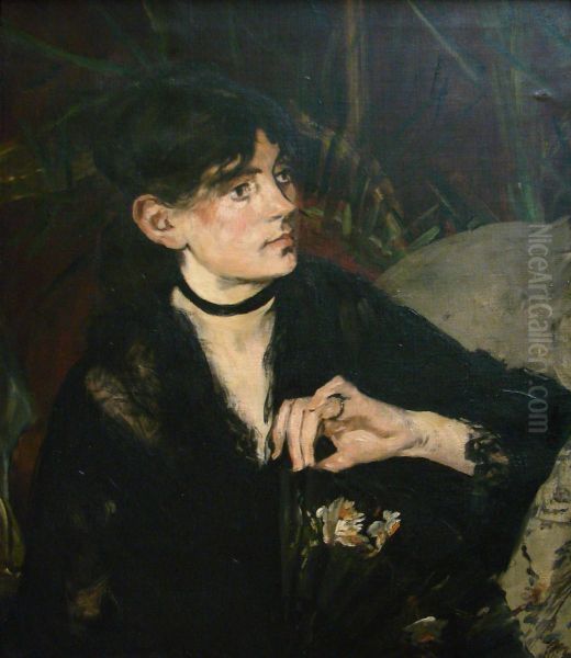 Berthe Morisota l'eventail Oil Painting by Edouard Manet