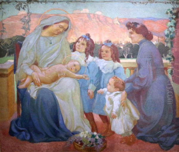 Portrait of Madame de la Laurencie   and 
children Oil Painting by Maurice Denis