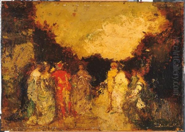 Promenade dans un parc au crepuscule Oil Painting by Adolphe Joseph Thomas Monticelli