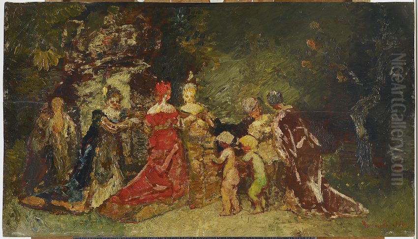 Reunion at the Park Oil Painting by Adolphe Joseph Thomas Monticelli