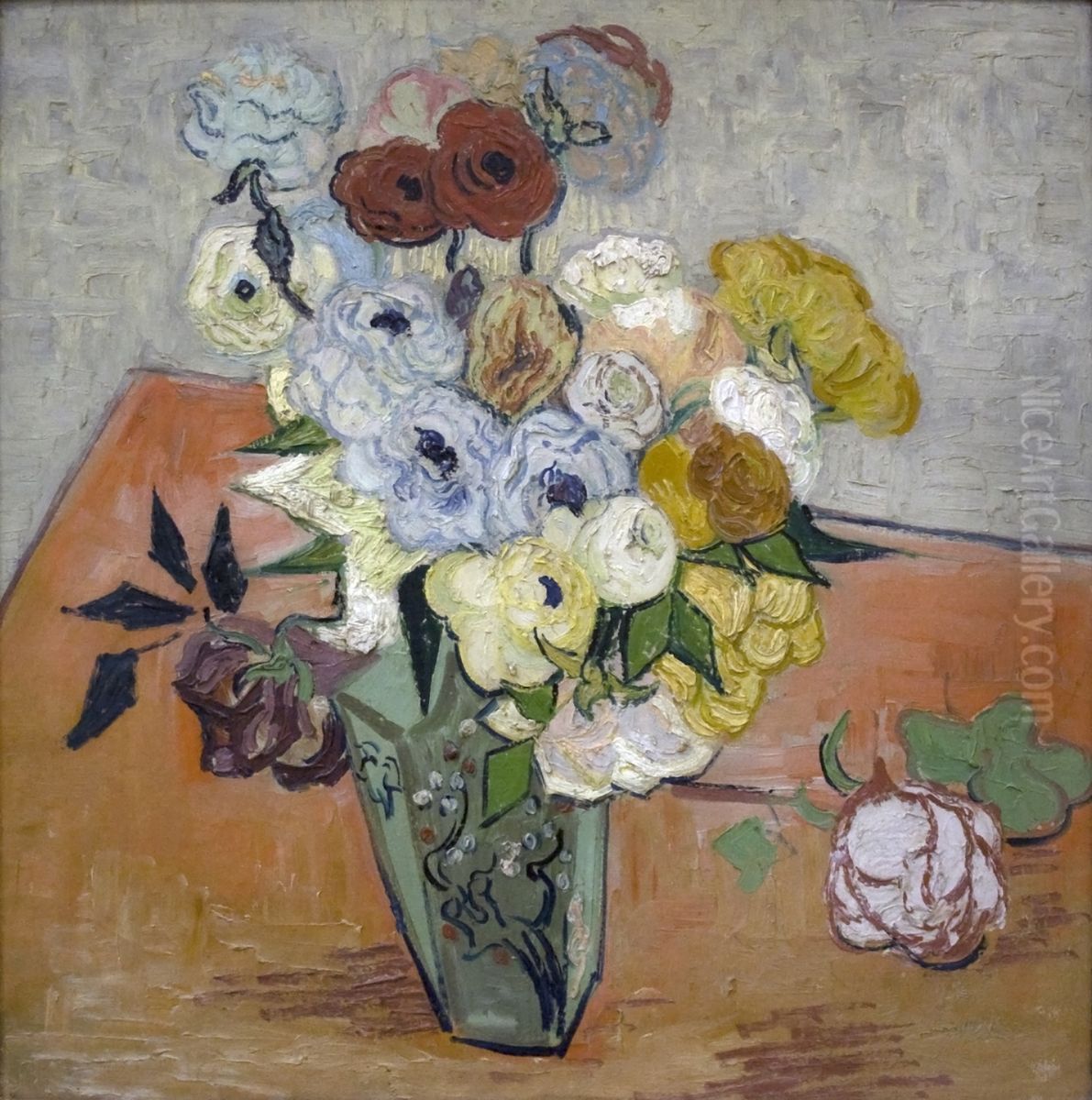 Still Life - Japanese Vase with Roses and Anemones Oil Painting by Vincent Van Gogh