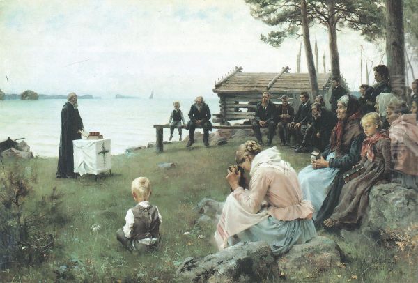 Jumalanpalvelus Uudenmaan saaristossa Oil Painting by Albert Edelfelt