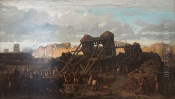 Siege of a city by the Romans Oil Painting by Brion, Gustave