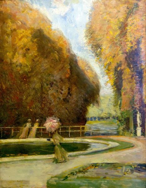 Trois femmes dans le parc de Versailles Oil Painting by Paul Cesar Helleu