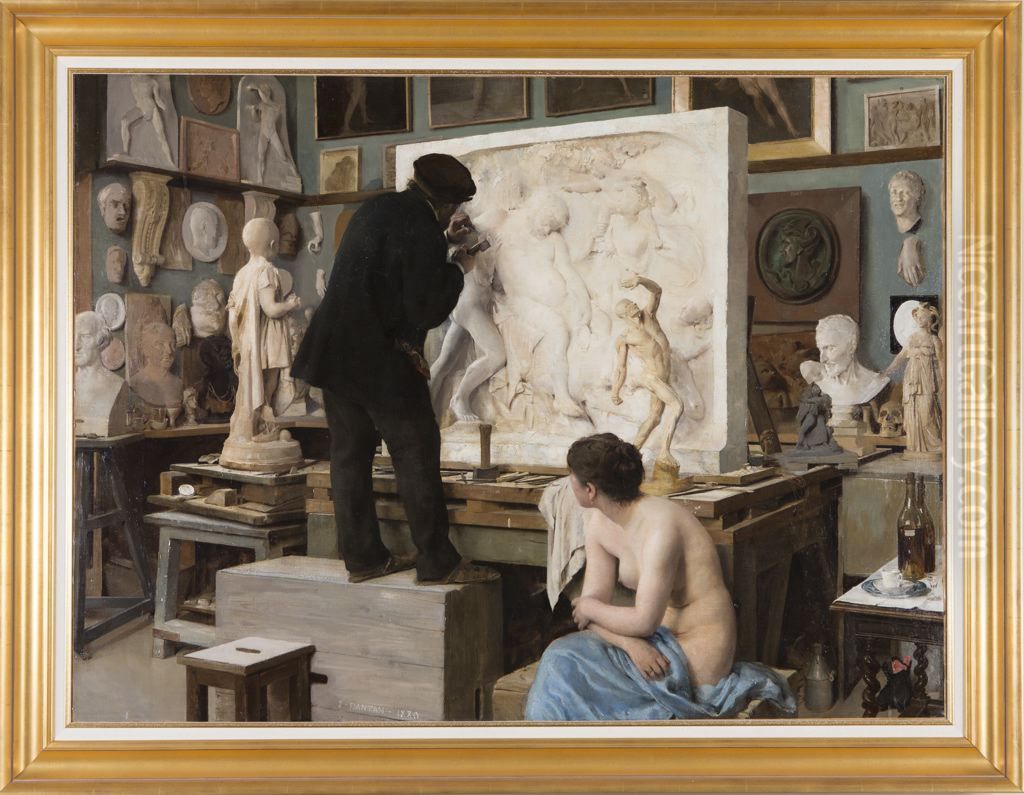 A corner of the sculptor's workshop Oil Painting by Edouard Dantan