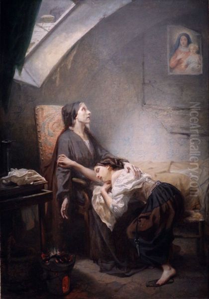 An Unhappy FamilyorSuicide Oil Painting by Octave Tassaert