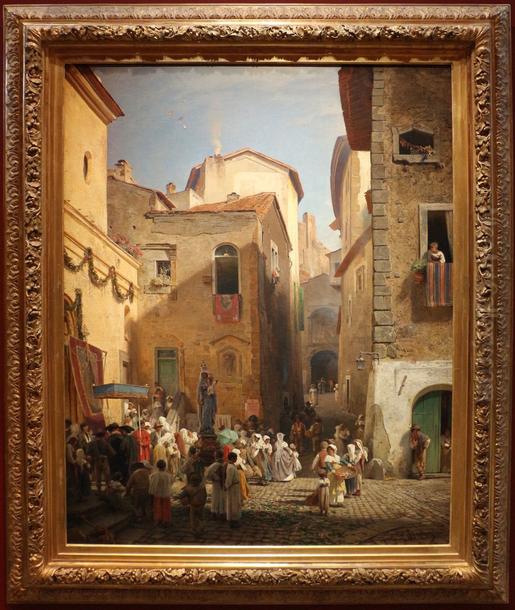 Fest in Genazzano Oil Painting by Oswald Achenbach