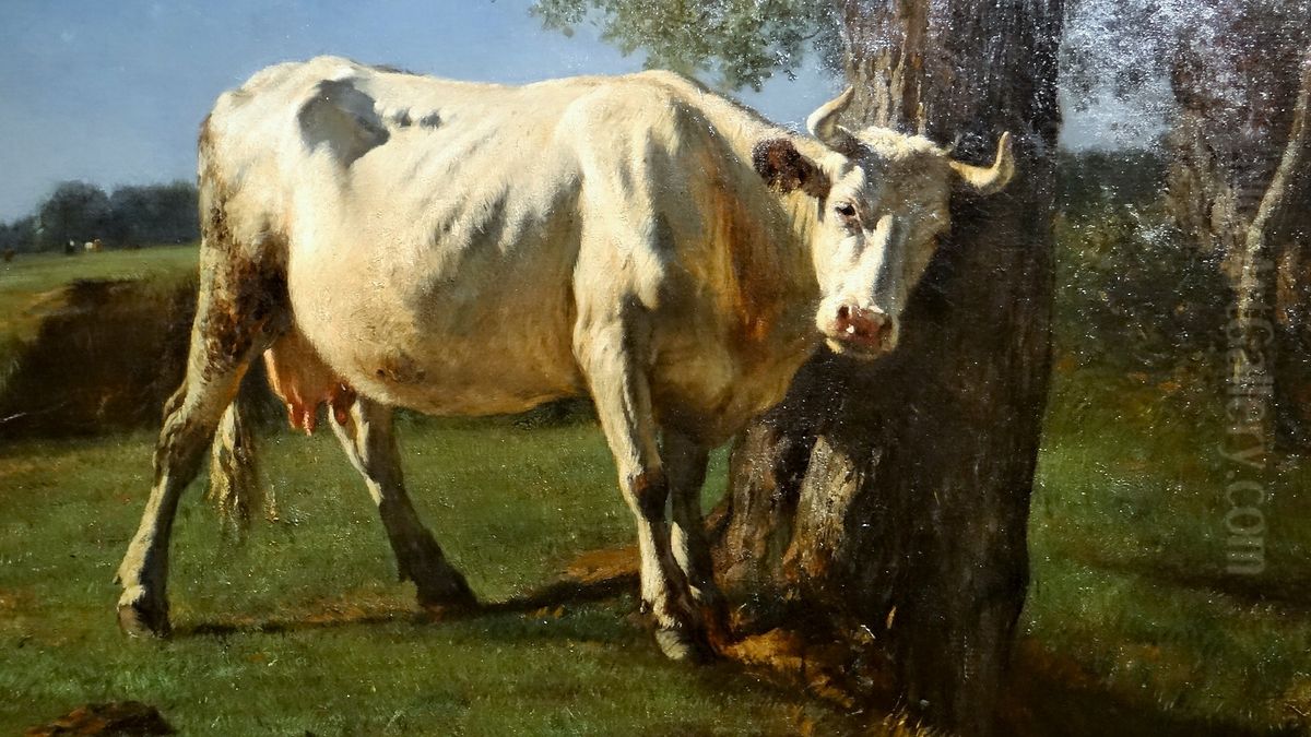 Cow rubbing Oil Painting by Constant Troyon