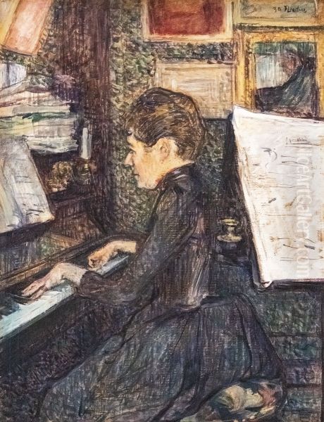 Slecna Marie Dihauova u klaviruDeutsch:Mademoisele Matie Dihau am KlavierEnglish:Miss Dihau at the pianoFrancais:M'elle Dihau au piano Oil Painting by Henri De Toulouse-Lautrec