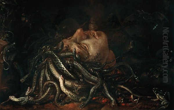 Medusa / Head of Medusa Oil Painting by Leonardo Da Vinci