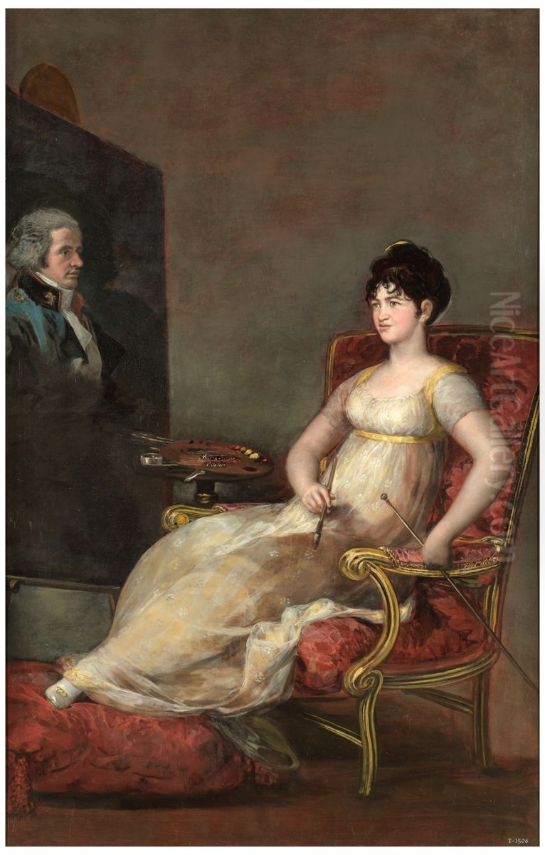 The Marchioness of Villafranca Painting her Husband Oil Painting by Francisco Goya Fuendetodos
