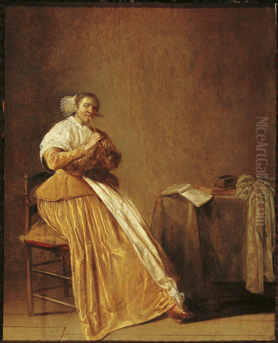 Woman playing a flute Oil Painting by Dirck Hals
