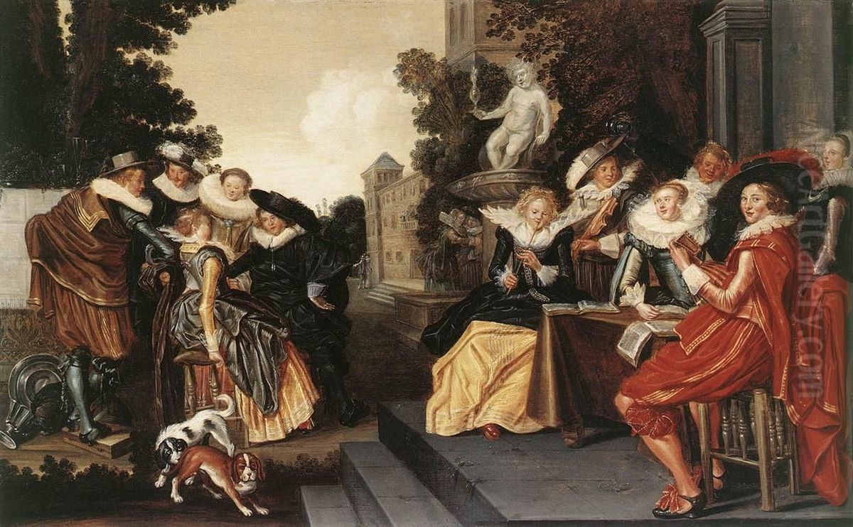 Musicerend gezelschap op een terras Oil Painting by Dirck Hals