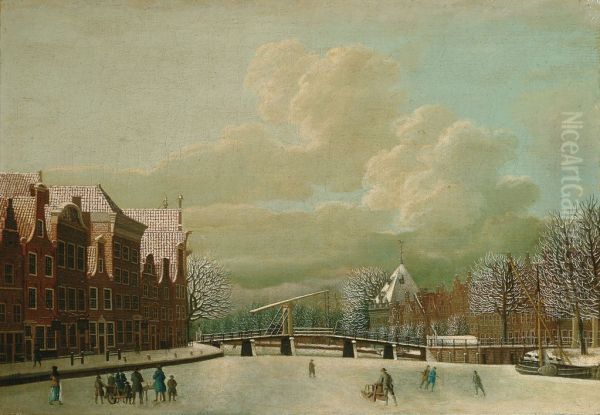 Korte Spaarne in Haarlem in winter Oil Painting by Hendrik Spilman