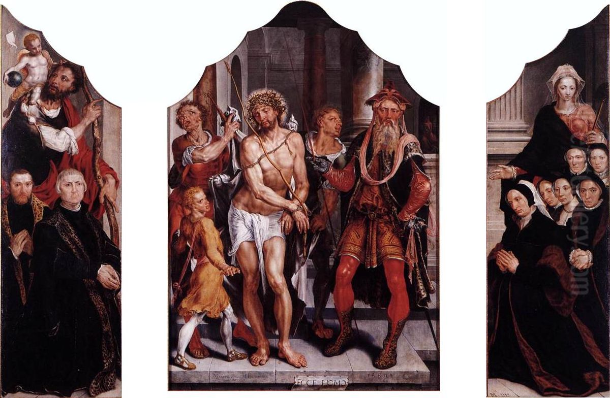 Triptych with Ecce Homo. Oil Painting by Maarten Van Heemskerck