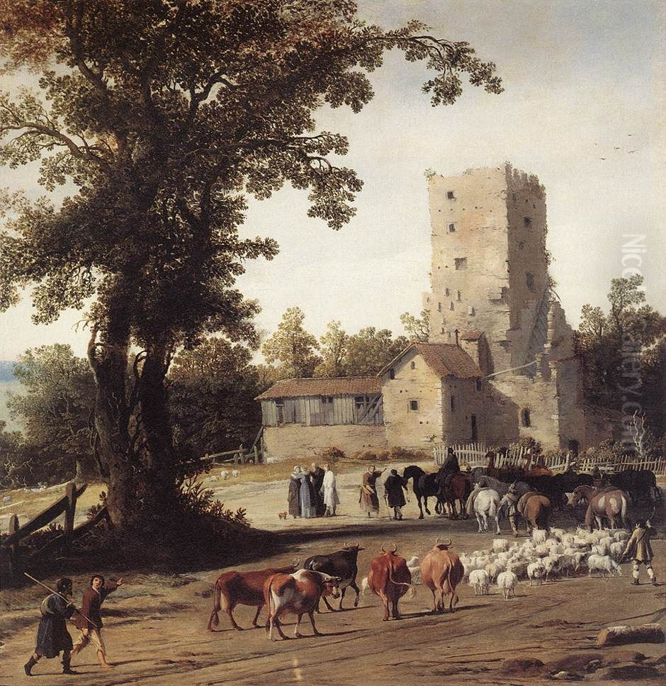 Italianate Landscape with the Parting of Jacob and Laban Oil Painting by Pieter Post