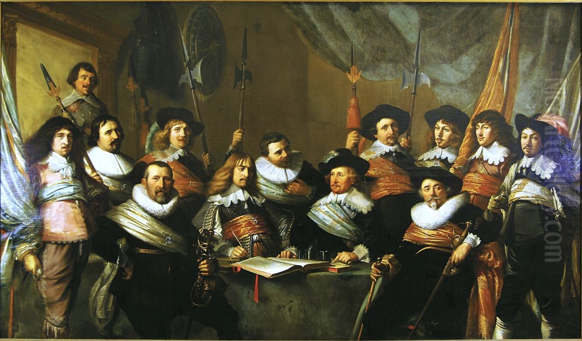 Officers of the Haarlem civic guard called the Cloveniers, or Musketeers, during the serving period 1639-1642. Oil Painting by Pieter Soutman