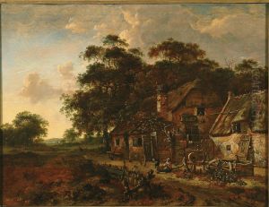 Evening landscape with a farm