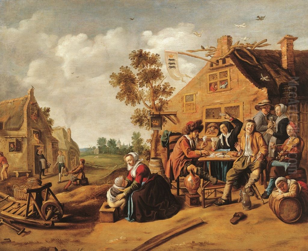 Outside of the 'De Kroon' inn Oil Painting by Jan Miense Molenaer