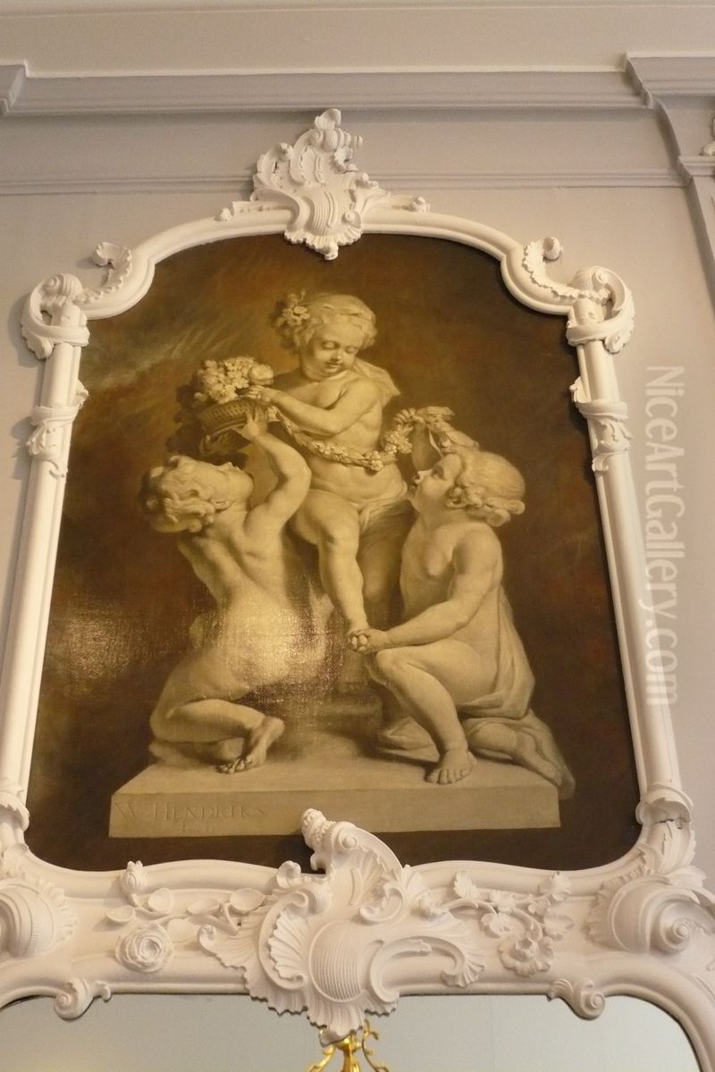 Over-the-mantelpiece with the personification of Spring Oil Painting by Wybrand Hendricks