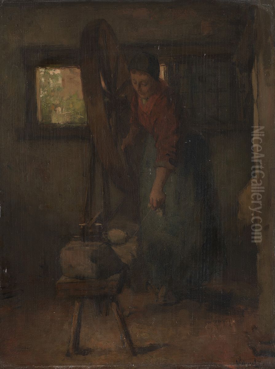Woman with spinning wheel Oil Painting by Ferdinand Oldewelt Woman with spinning wheel Oil Painting by Ferdinand Oldewelt