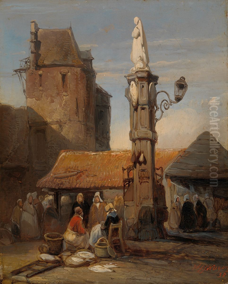 Een vismarkt Oil Painting by Wijnand Nuijen