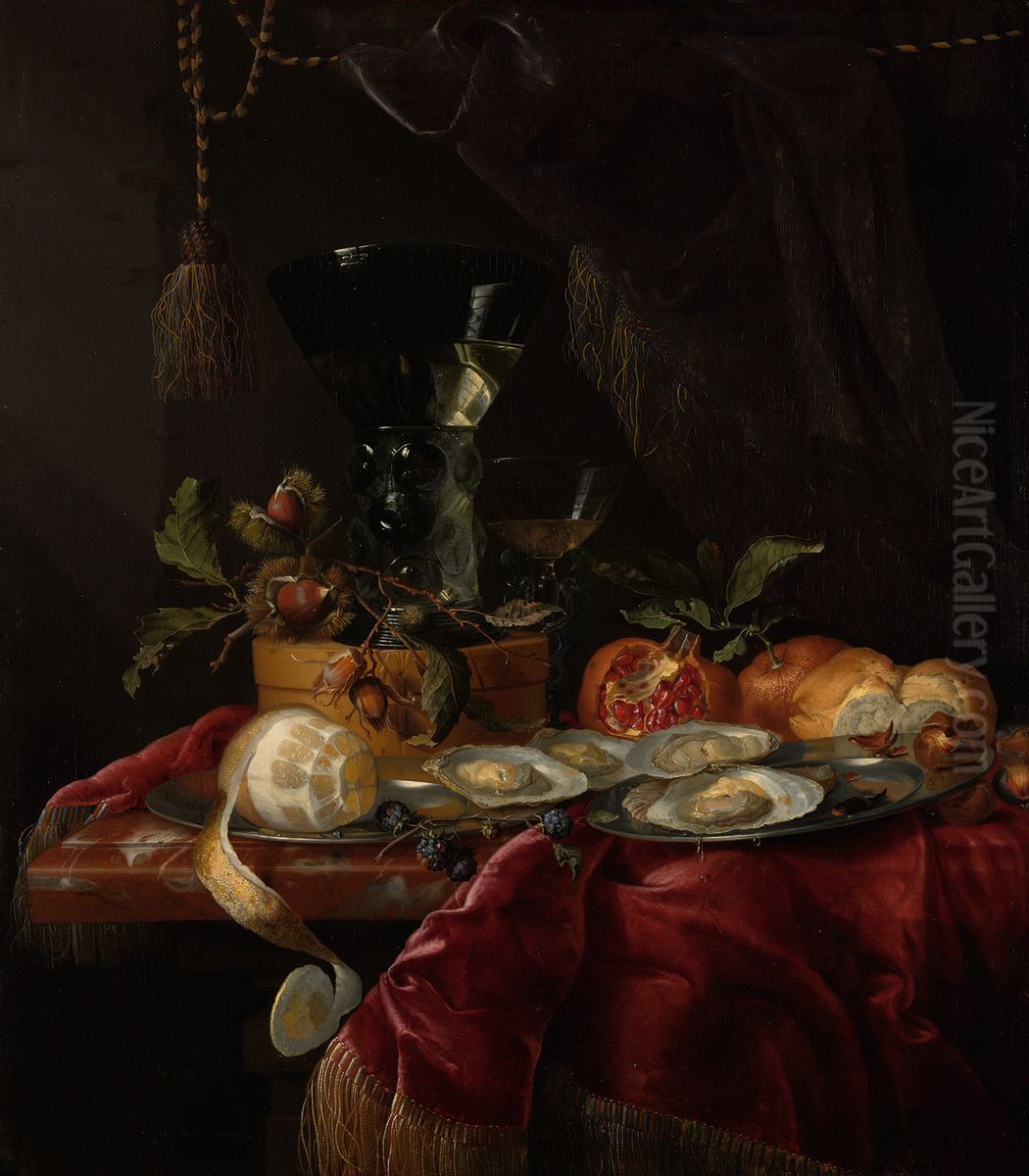 Stilleven met vruchten, oesters en roemer Oil Painting by Jacob van Walscapelle