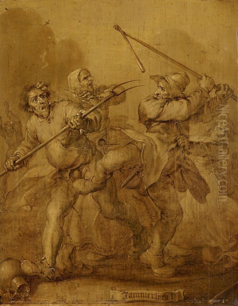 'Jammerlijck'-Vechtende boeren-Jammerlyck Oil Painting by Adriaen van de Venne