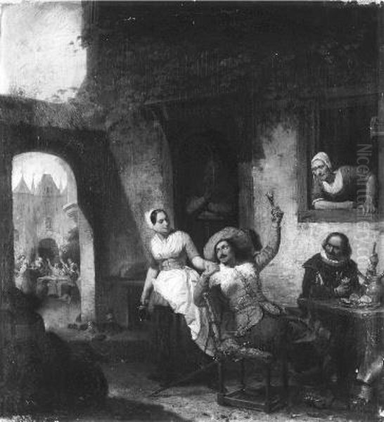 Krijgsvolk voor een herberg Oil Painting by Johan Conrad Greive