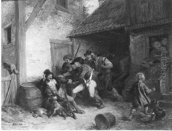 Een stroper wordt door een boswachter en enige boeren aangehouden Oil Painting by Jean-Baptiste Madou