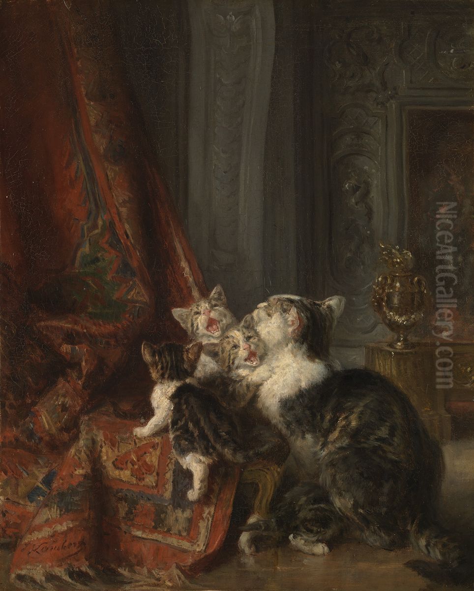 Interieur met katten Oil Painting by Eugene Lambert
