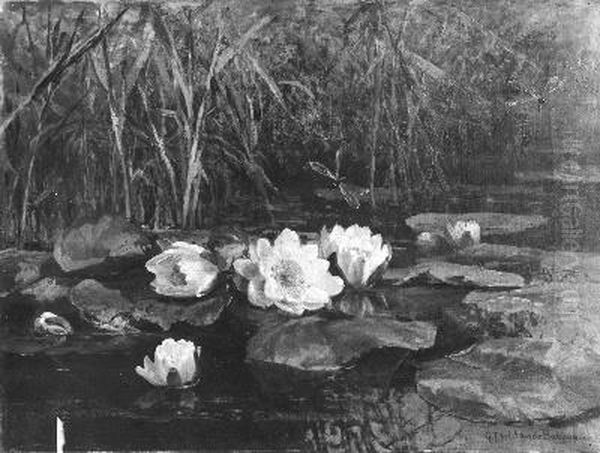 Waterlelies Oil Painting by Gerardina Jacoba van de Sande Bakhuyzen