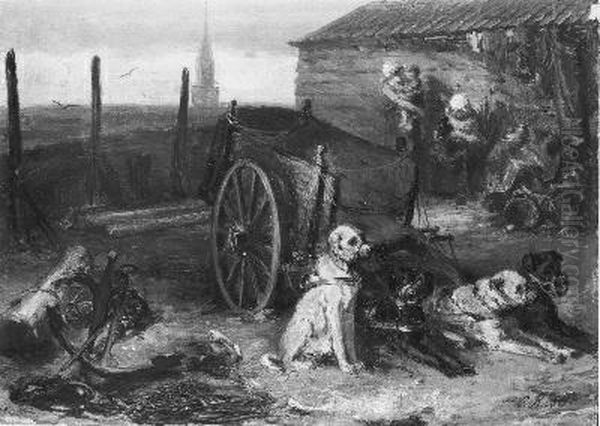Rustende honden voor een viskar Oil Painting by Charles Rochussen