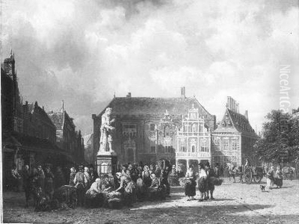 De markt te Haarlem Oil Painting by Cornelis Springer