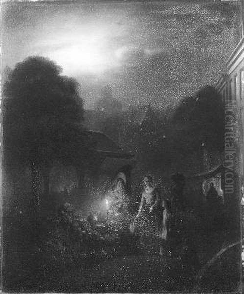 Avondmarkt in een Friese stad Oil Painting by Petrus van Schendel