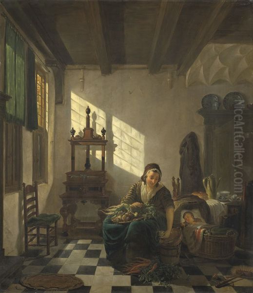 Huisvrouw.[1] Oil Painting by Abraham van Strij