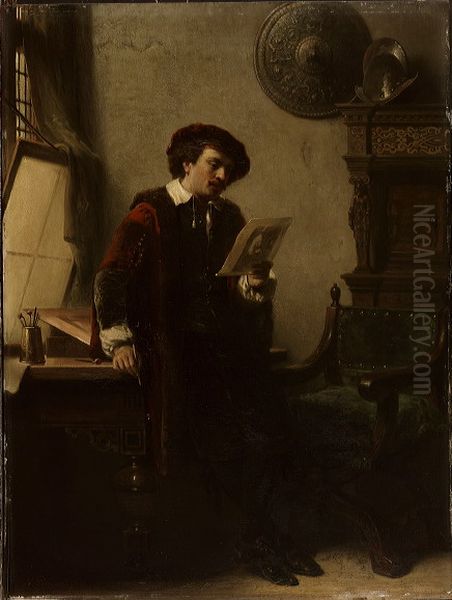 Rembrandt in zijn atelier-Rembrandt in his studio Oil Painting by Nicolaas Pieneman