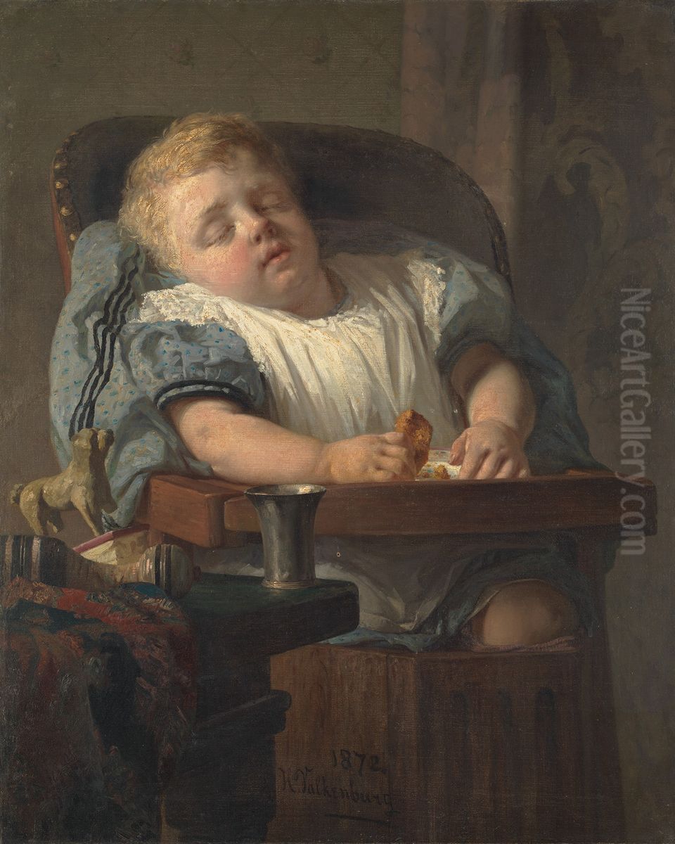 Kind in kinderstoel Oil Painting by Hendrik Valkenburg