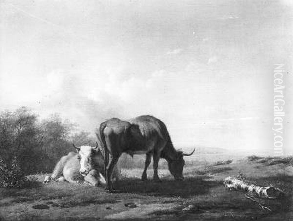 Een landschap met rundvee Oil Painting by Jan Kobell II