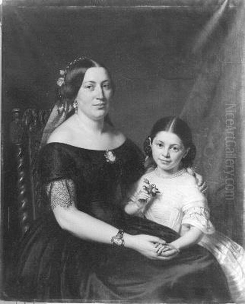 Portret van een dame met kind Oil Painting by Johan Heinrich Neuman