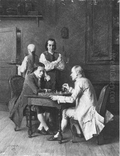 De schaakspelers Oil Painting by Eugene Fichel
