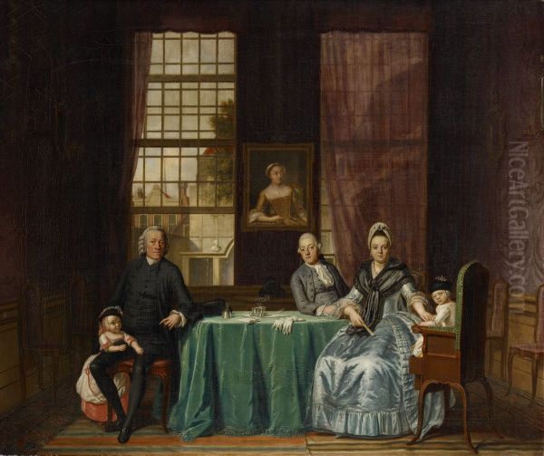 Familiegroep in interieur Oil Painting by Hendrik Pothoven
