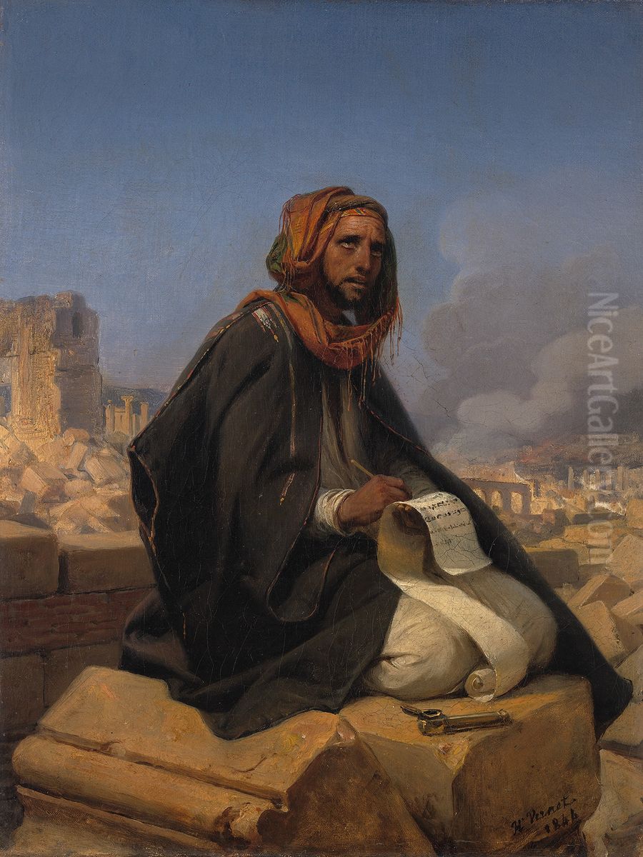 Jeremia op de puinhopen van Jeruzalem-Jeremiah on the ruins of Jerusalem Oil Painting by Horace Vernet Jeremia op de puinhopen van Jeruzalem-Jeremiah on the ruins of Jerusalem Oil Painting by Horace Vernet