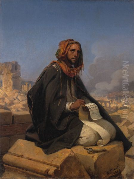 Jeremia op de puinhopen van Jeruzalem-Jeremiah on the ruins of Jerusalem Oil Painting by Horace Vernet
