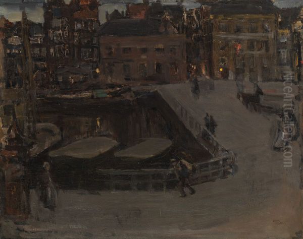 Damrak bij avond Oil Painting by Isaac Israels