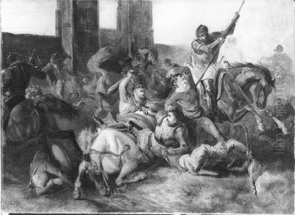 Anno 1477. Adolf van Gelre sneuvelt bij Doornik Oil Painting by Paul Tetar van Elven